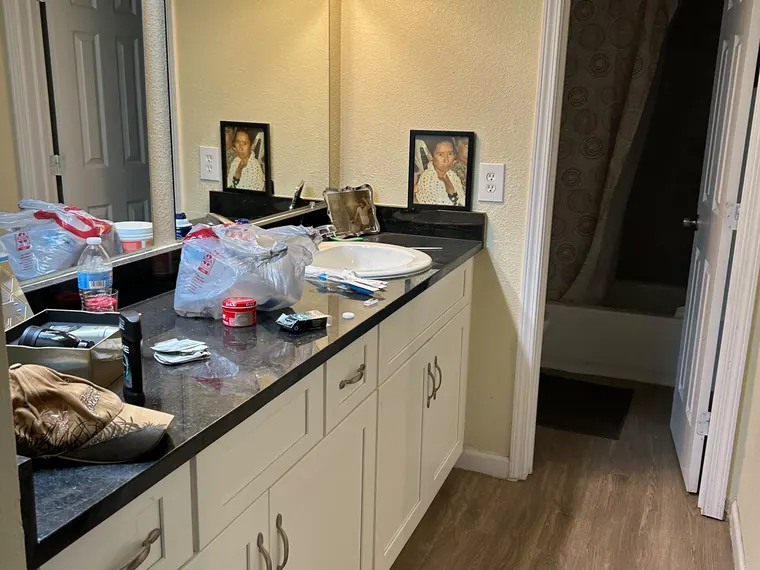 Bathroom vanity before cleaning